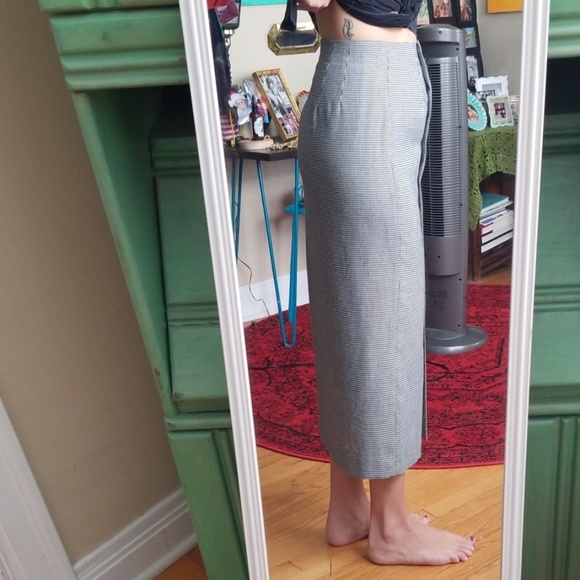 VTG Gingham Blk & White Button Pencil Skirt - Picture 5 of 8
